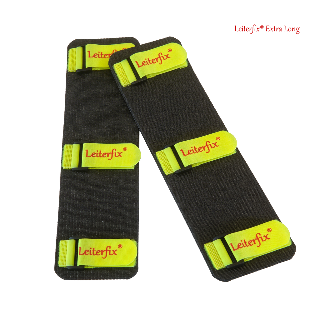 Leiterfix® Extra Long Leiterkopfsicherung – Leiterfixierung als 2er-Set, kein Verrutschen der Leiter mehr, schwarze Antirutschmatten zur Leitersicherung mit Klettverschluss, 400 x 100 mm, Made in Germany
