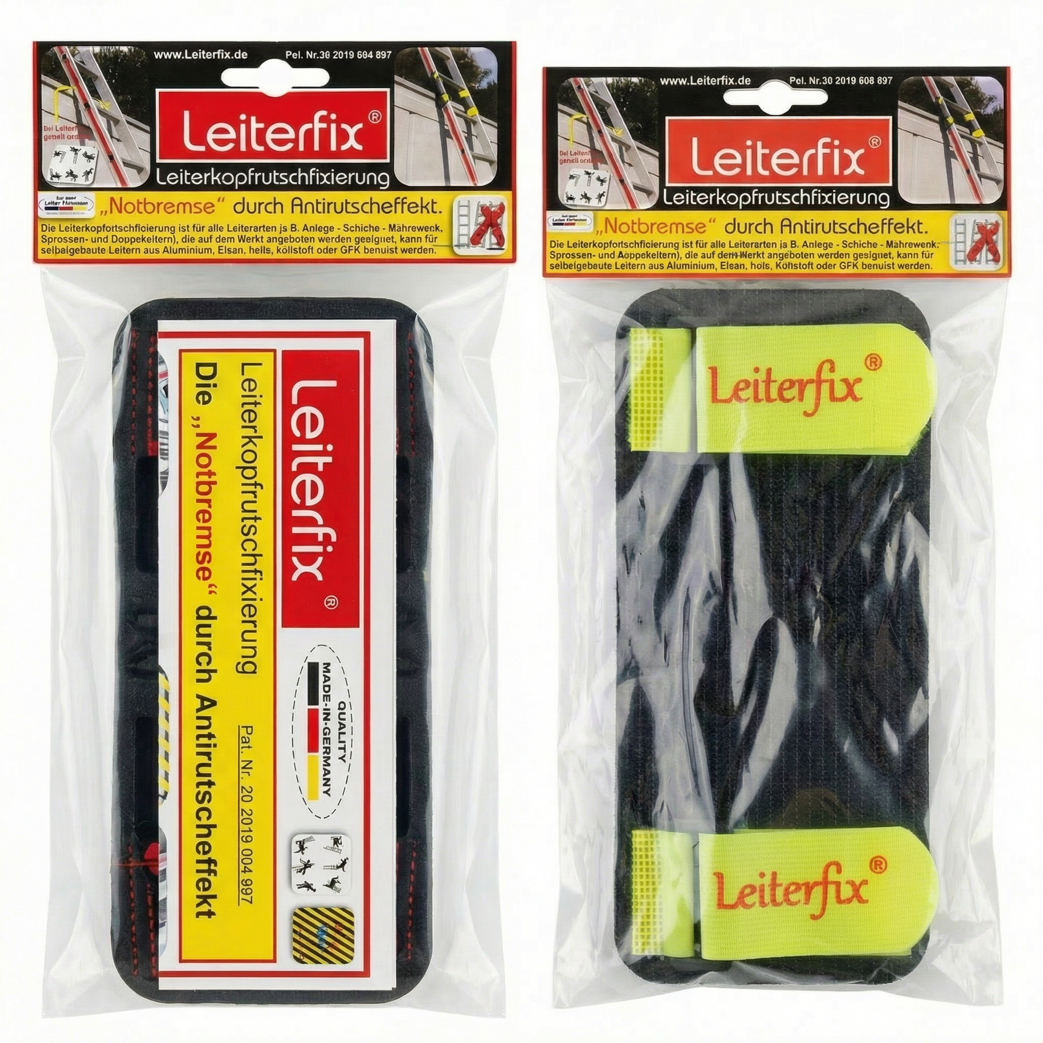 Leiterfix® Standard Leiterkopf-Rutschfixierung – Leiterfixierung als 2er-Set, schwarze Antirutschmatten zur Leitersicherung mit Klettverschluss, 220 x 100 mm, Made in Germany